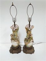 Pair of vintage porcelain figural table lamps