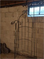 Metal trellis and three Shepard's hooks