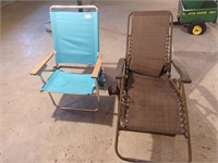 One gravity chair and one beach chair