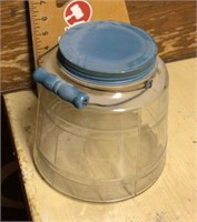 Jar with blue lid and bail