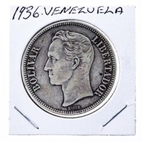 1929 Venezuela Bolivar Estados Silver