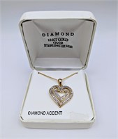 Nice 18k Diamond & Sterling Heart Necklace