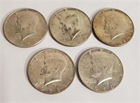 (5) 1968 D Kennedy Half Dollars