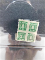 ALBERTA 1 CENT STAMP BLOCK, REPRINT CERTIFICATE