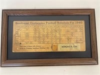 1940 Southwest Conference Football Schedule Framed