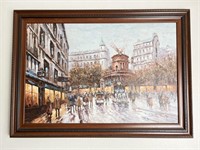 Vintage, signed acrylic painting of Parisian