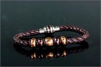Stainless Steel Leather w/Beads Bracelet RV$150