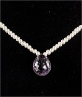 Pearl Necklace w/ 5.00ct Amethyst Drop RV$600