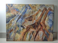 Giraffes & Lion by Sondrace Summer 2003, 42"x33"