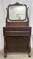 (F) Solid Dark Wood Dresser with Locking Drawers.