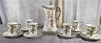 NIPPON JAPAN HAND PAINTED COFFEE POT & 6 CUPS