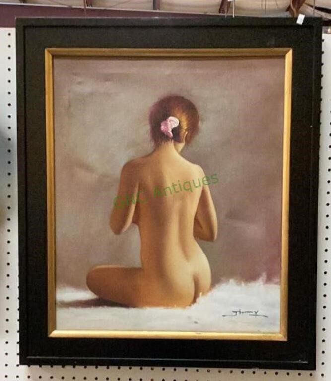 Beautiful nude painting on canvas and framed.