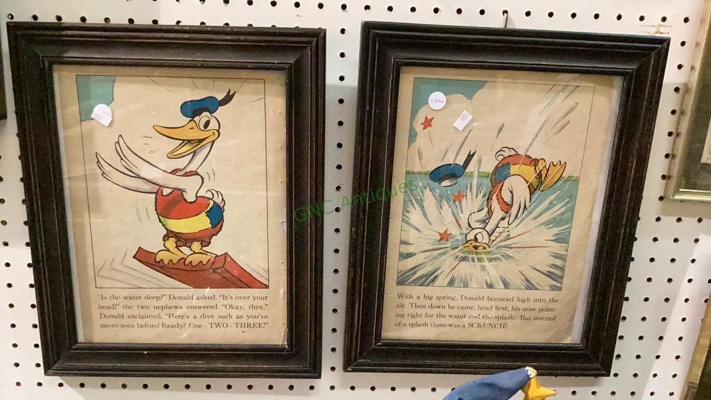 Two vintage prints featuring Donald Duck in