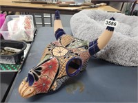 HAND PAINTED TALAVERA COW SKULL MEXICAN POTTERY