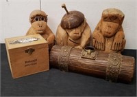 carved coconut souvenir decor w vintage cigar box