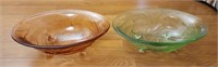 Set of 2 pink and clear depression style bowls