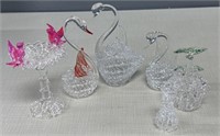 Spun Glass Swans and Figurines