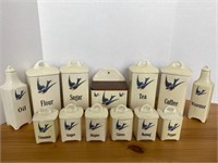 Vintage Bluebird Canister Salt Box Spice Set