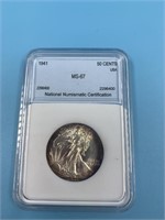 1941 Walking liberty silver half dollar MS67 by NN