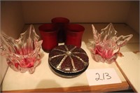 2 Glass Vases, 3 Candles and Jewelry Box