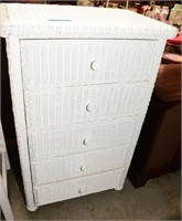 WHITE WICKER 5 DRAWER CHEST