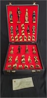 Antique olive tree carved chess set with COA