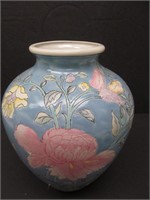Floral vase, blue background