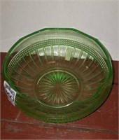 6.5" green Depression glass bowl 
3" tall