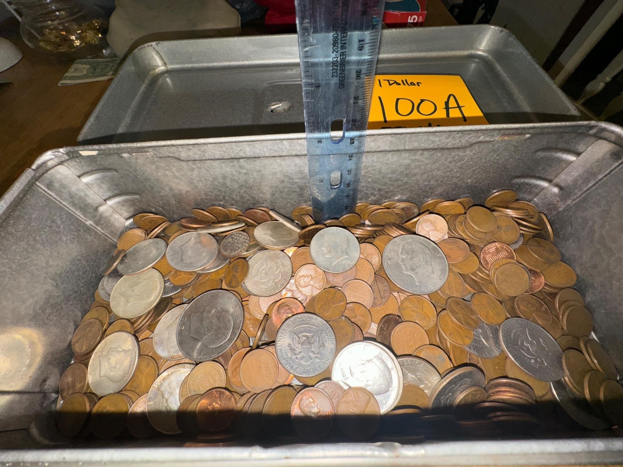 5 pounds of wheat pennies, quarters & $1 coins