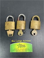 3 US Marked Pad Locks and Keys