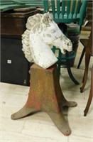 Concrete Horse Head Mounted on Metal Anvil Base.