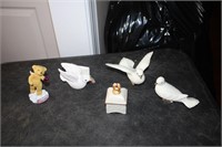 Bird figurines, bear figurine, trinket box