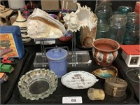 Redware, Pottery, Seashell Decor, Vintage Ashtray.