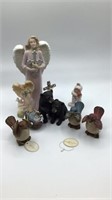 9 figurines  (2 Angels, bears, 4 Birds, Cross &