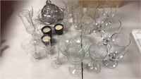 Assorted glassware lot, cover candy dish, stem