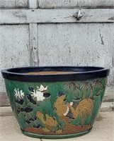 VINTAGE LARGE GLAZED OVAL GARDEN POT