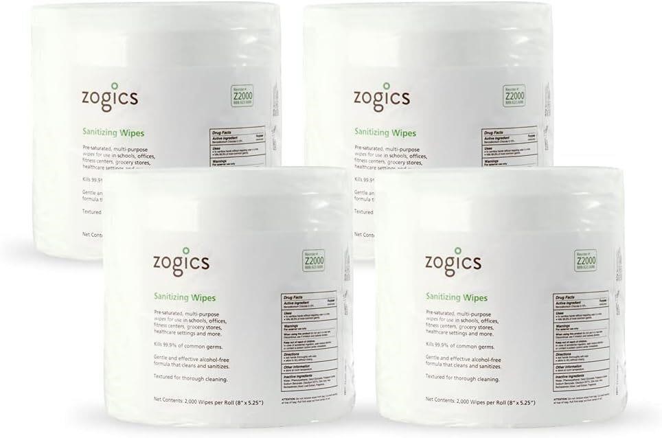 Zogics Sanitizing Wipes 2 000 Wipes per Roll  Case