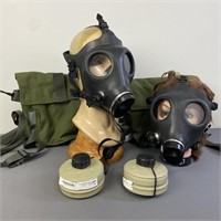 Two Gas Masks with Canisters and Cases