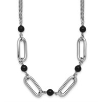 Sterling Silver Black Glass Bead Link Necklace