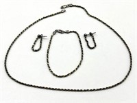 ‘925’ Marked 2mm Necklace, Bracelet, and Earring
