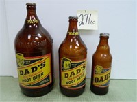 (3) Dad's Root Beer Bottles - "Papa", "Mama" &