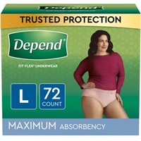 *NEW Depend Adult Incontinence Underwear-L, 72Ct