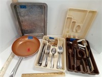 Copper Fry Pan & Silverware Trays 3 & 2 With
