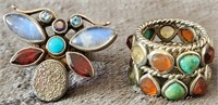 Q - LOT OF 2 STERLING SILVER & STONES RING (E34)