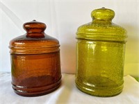 Crackle Glass Canisters Amber & Yellow