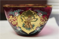 Hand Painted Cranberry Bowl - Rare Figeral Design