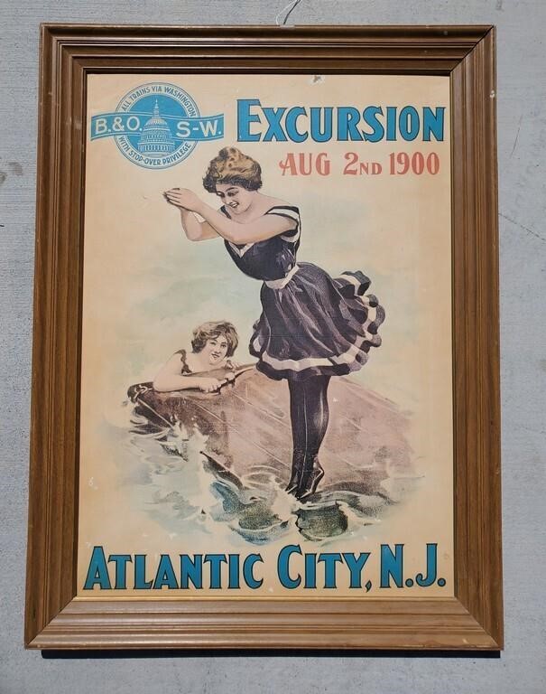 Excursion Aug 2nd 1900 Train Poster Framed