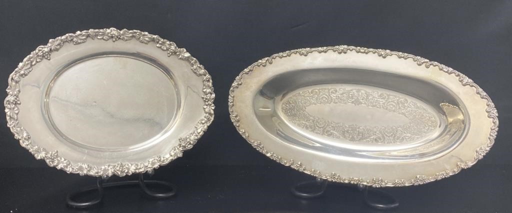 2 Silver Plate Grape & Vine Oval Serving Platters