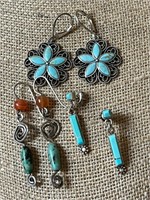 (3) Sterling Silver & Turquoise Earrings