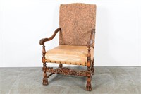 Vintage Throne Chair Leather/Fabric Upholstery